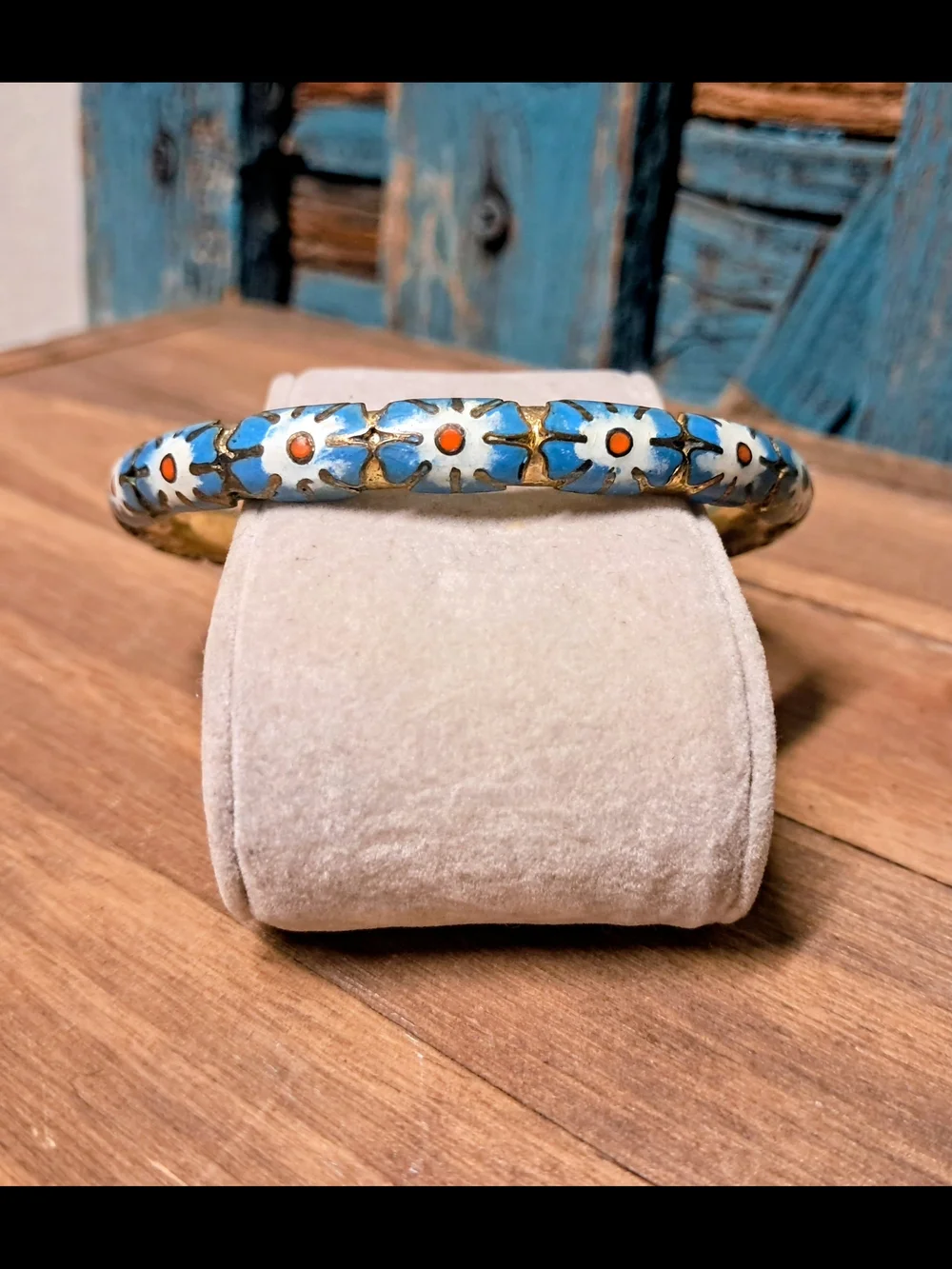 Blue Floral Cloisonné Bangle Bracelet